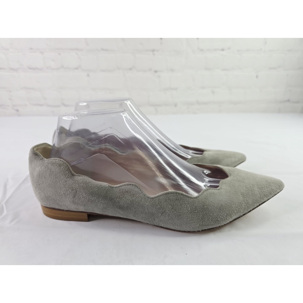 Avellini Gray Cora Scalloped Suede Pointed Toe Flats Women's Size 39 / 9